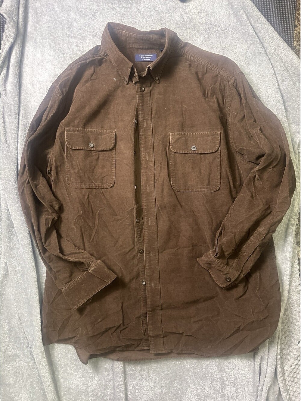 Roundtree Yorke Outdoors Mens 2XT Brown Corduroy Shirt Distressed Workwear